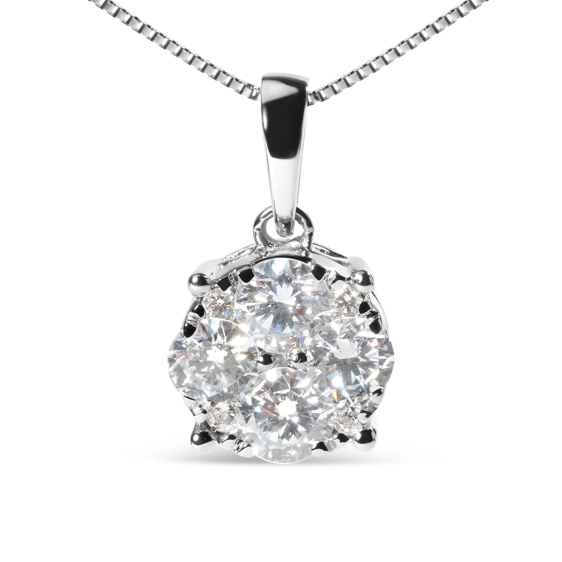 14k White 1.00 Cttw Lab Grown Diamond Cluster Pendant 18" Necklace (G-H Color, VS1-VS2 Clarity)-1