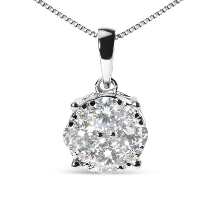 14k White 1.00 Cttw Lab Grown Diamond Cluster Pendant 18" Necklace (G-H Color, VS1-VS2 Clarity)-1