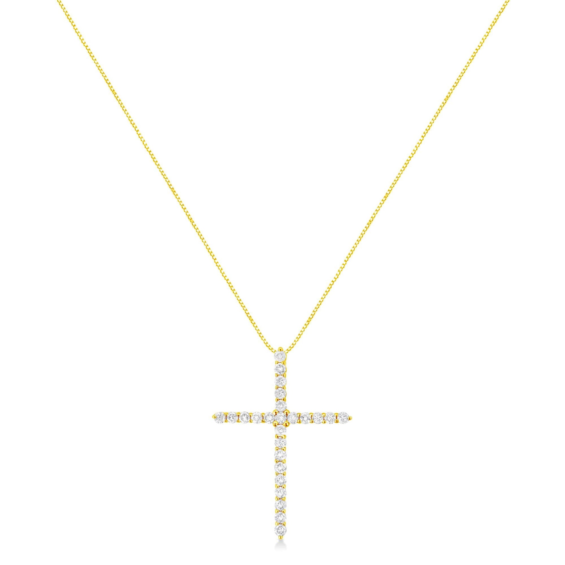 10K Yellow Gold Plated .925 Sterling Silver 2.0 Cttw Round Cut Diamond Cross Pendant Necklace (J-K Color, I1-I2 Clarity) 18"-1