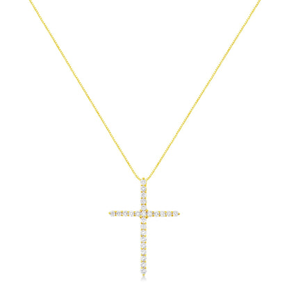 10K Yellow Gold Plated .925 Sterling Silver 2.0 Cttw Round Cut Diamond Cross Pendant Necklace (J-K Color, I1-I2 Clarity) 18"-1