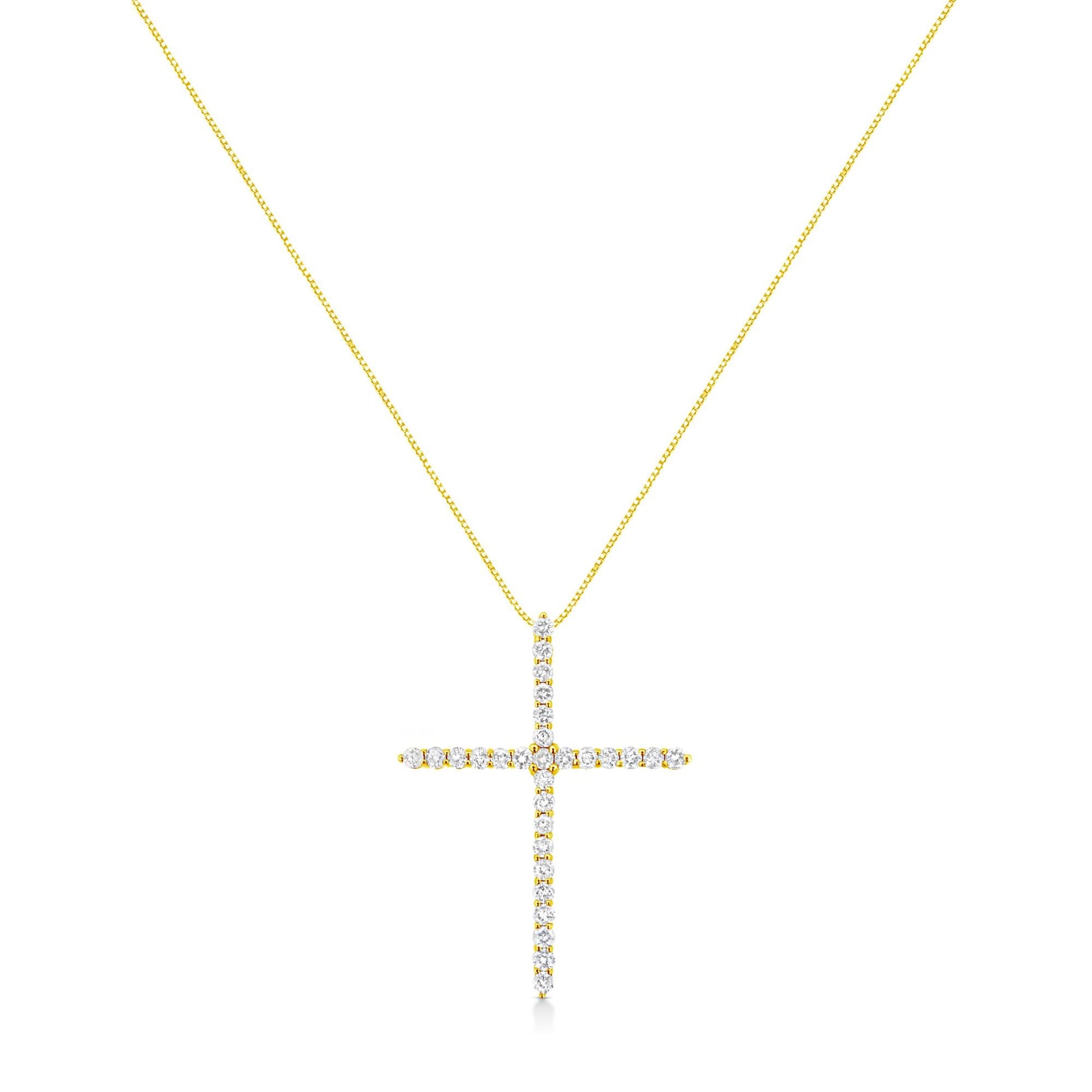 10K Yellow Gold 3.00 cttw Round-Cut Diamond Cross 18" Pendant Necklace (J-K Color, I1-I2 Clarity)-1