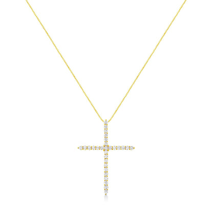 10K Yellow Gold 3.00 cttw Round-Cut Diamond Cross 18" Pendant Necklace (J-K Color, I1-I2 Clarity)-1