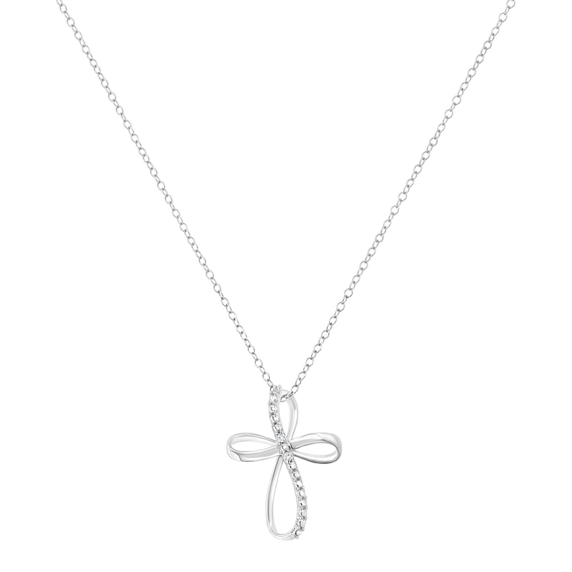 .925 Sterling Silver Diamond Accent Cross Ribbon 18" Pendant Necklace (I-J Color, I2-I3 Clarity)-2