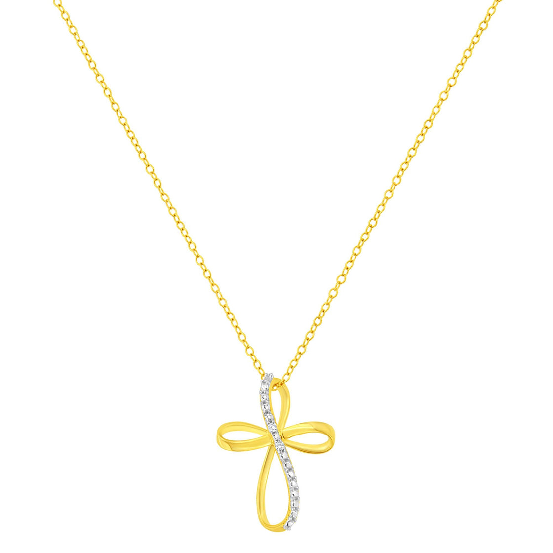 .925 Sterling Silver Diamond Accent Cross Ribbon 18" Pendant Necklace (I-J Color, I2-I3 Clarity)-3