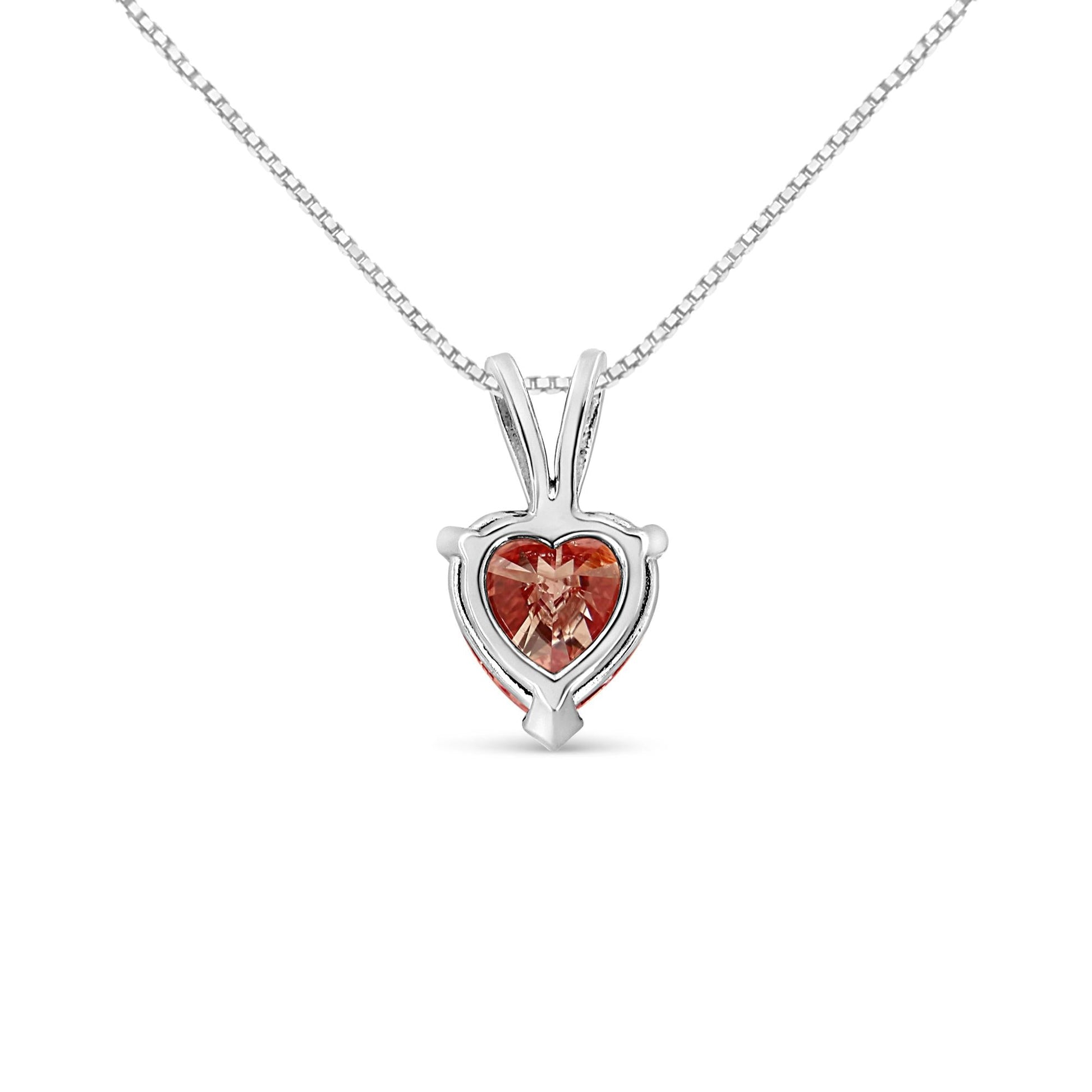 14K White Gold Martini-Set 1.00 Cttw Lab Grown Pink Heart Diamond Solitaire 18" Pendant Necklace (Pink Color, VS2-SI1 Clarity)-1