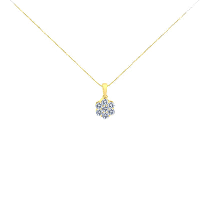 14K Yellow Gold 1.00 Cttw Brilliant Round-Cut Diamond 7 Stone Floral Cluster 18" Pendant Necklace (H-I Color, SI2-I1 Clarity)-1