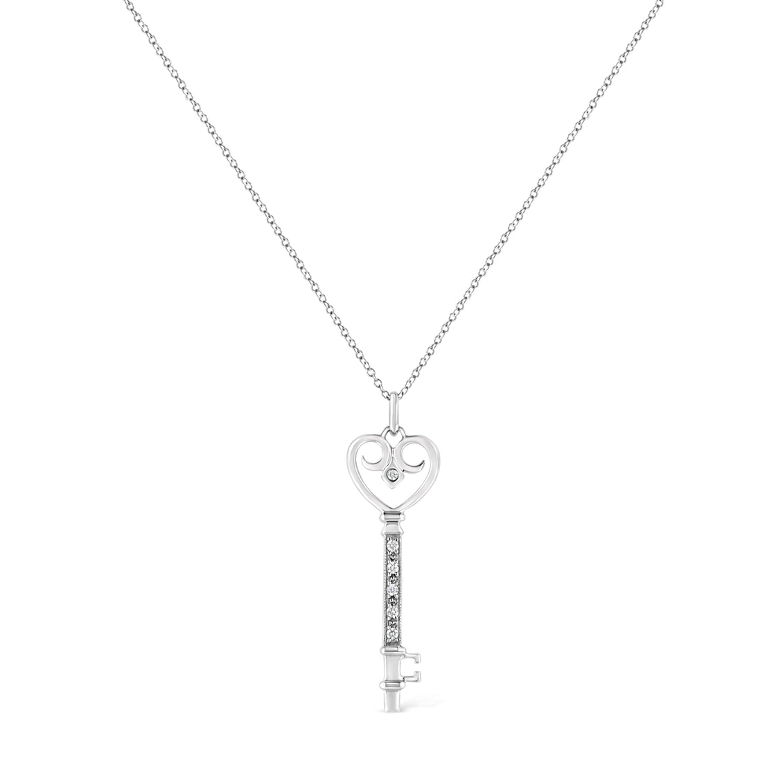 .925 Sterling Silver Pave and Bezel-Set Diamond Accent Key 18" Heart and Lock Pendant Necklace (K-L Color, I1-I2 Clarity)-1