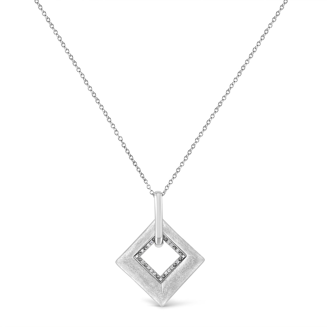 .925 Sterling Silver Pave-Set Diamond Accent Kite Shape 18" Pendant Necklace (I-J Color, I1-I2 Clarity)-1