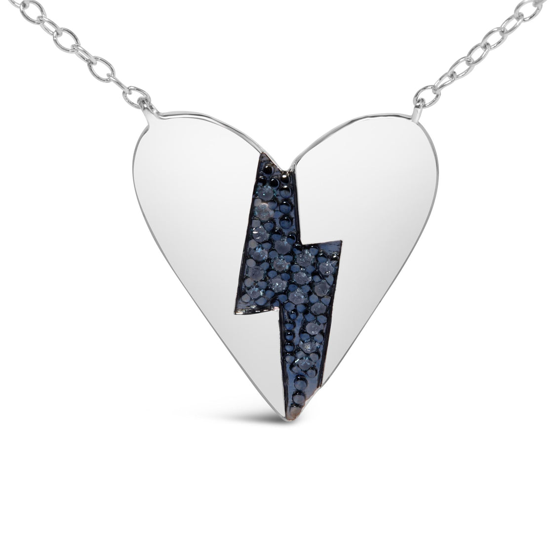 .925 Sterling Silver Blue Diamond Broken Heart Pendant Necklace (H-I Color, I1-I2 Clarity) - 18" Inches-1