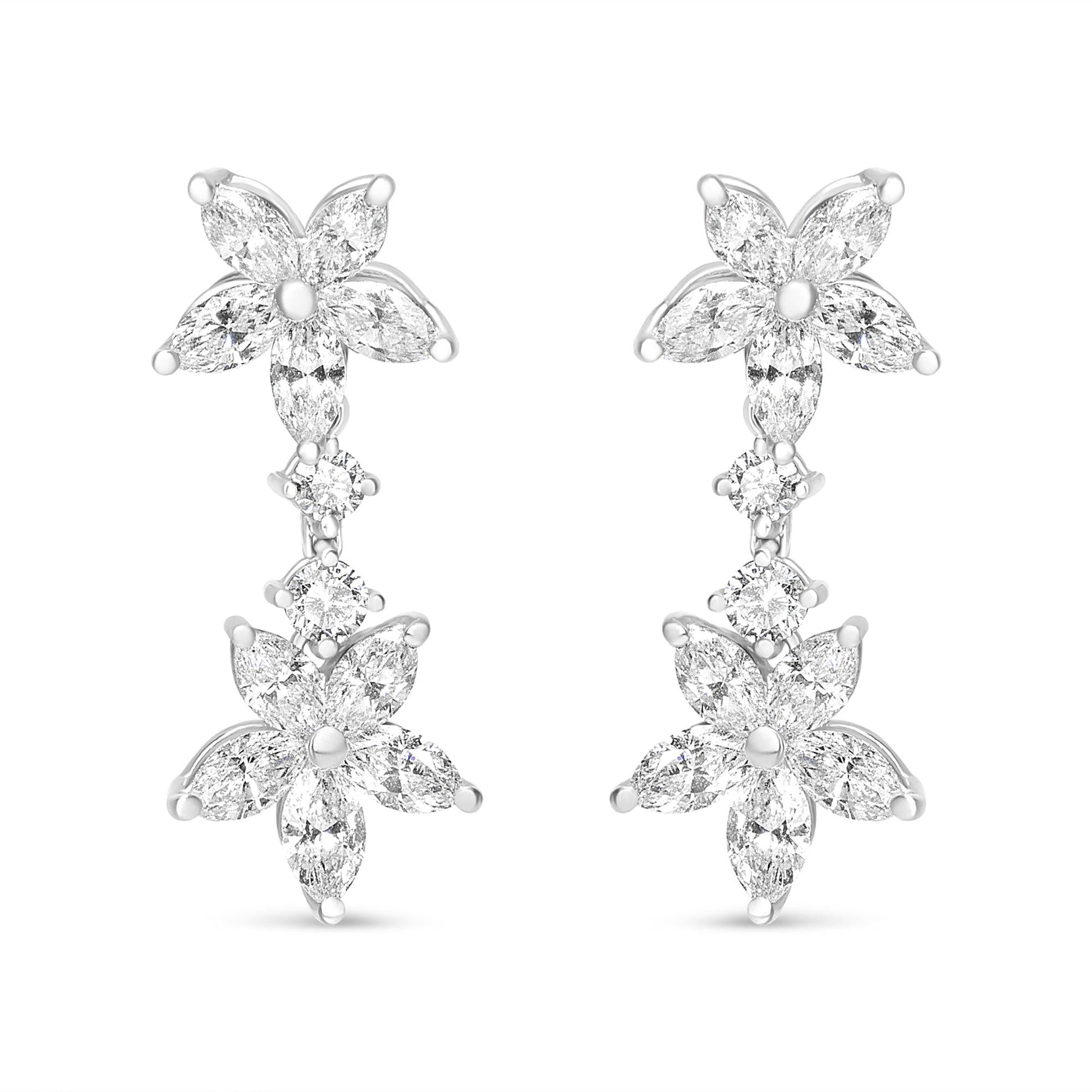 18k White Gold 6.0 Cttw Marquise Diamond Floral Dangle Drop Earrings (E-F Color, VS1-VS2 Clarity)-1