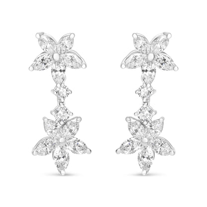 18k White Gold 6.0 Cttw Marquise Diamond Floral Dangle Drop Earrings (E-F Color, VS1-VS2 Clarity)-1