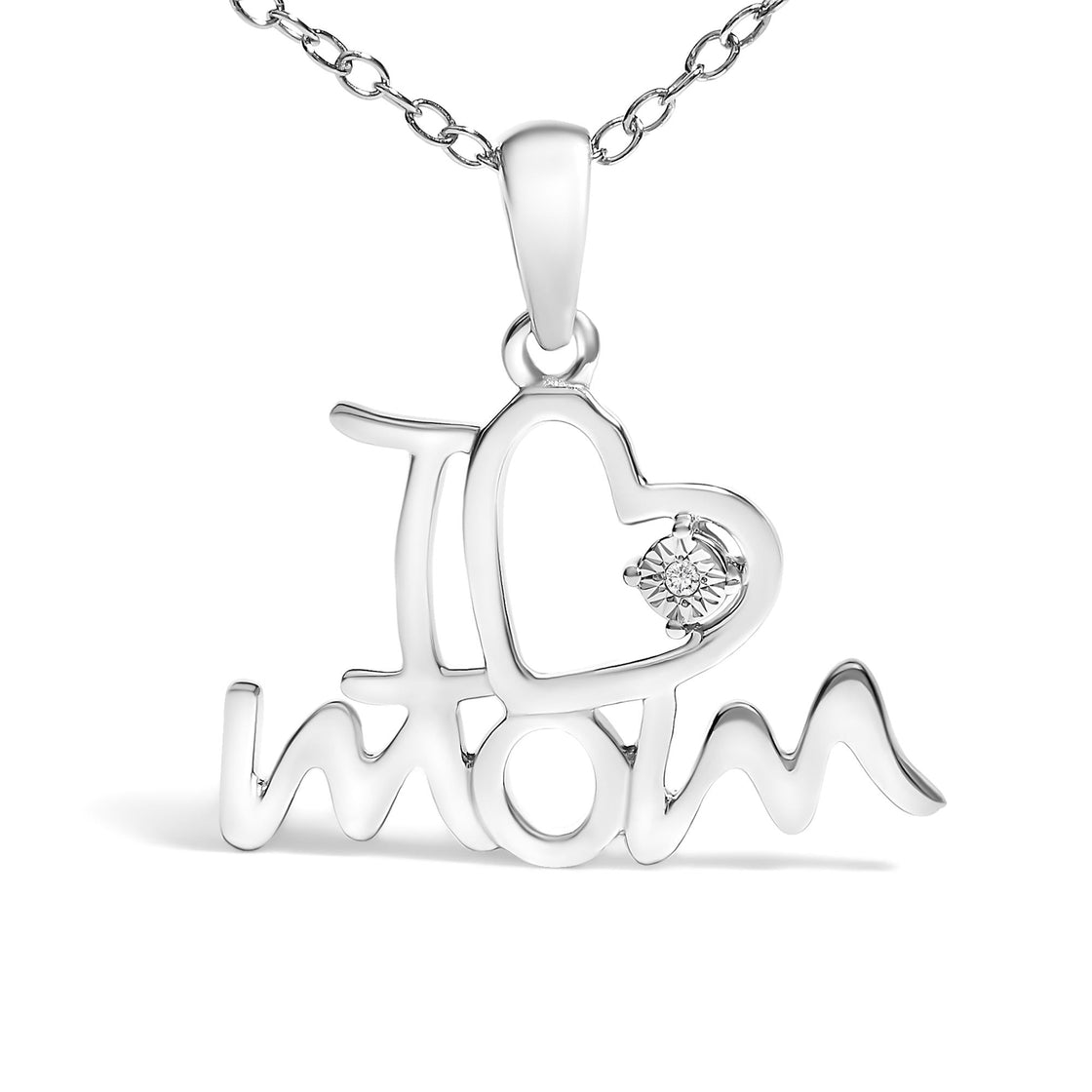 .925 Sterling Silver Diamond Accent "I Love Mom" Heart Pendant Necklace (J-K Color, I2-I3 Clarity) - 18" Inches-1