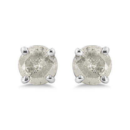 .925 Sterling Silver 4-Prong Round-cut "Salt and Pepper" Diamond Classic Stud Earrings (I-J Color, I3 Clarity)-2