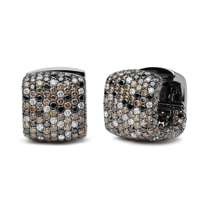 Black Rhodium Plated 18K White Gold 12 5/8 Cttw Multi Color Diamond Square Domed Huggie Hoop Earrings  (Brown, Black, G-H Color, SI1-SI2 Clarity)-1