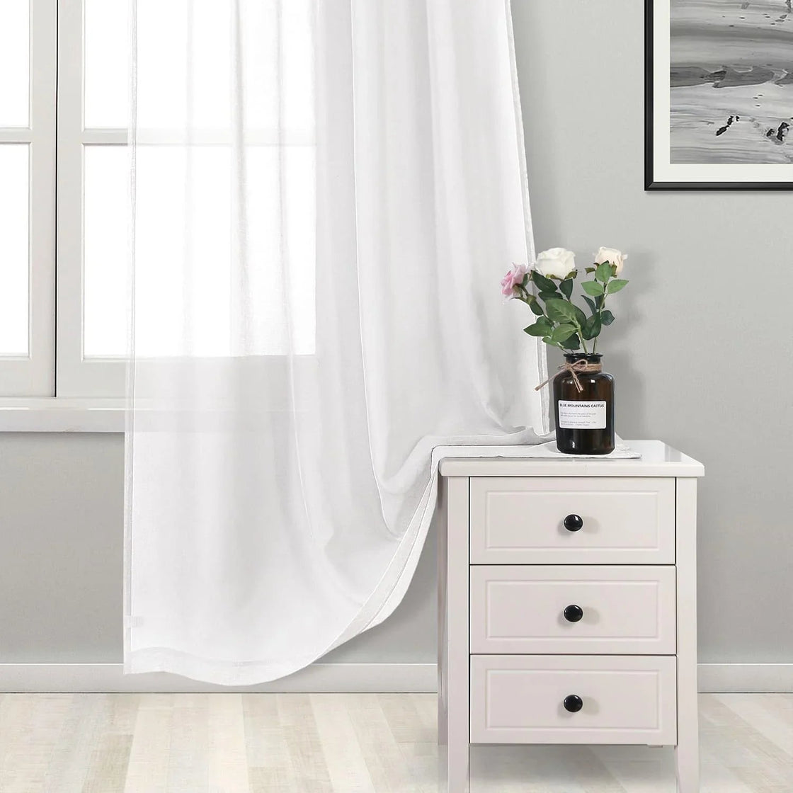 DWCN Rod Pocket Sheer Curtains, Set of 2 Panels-4