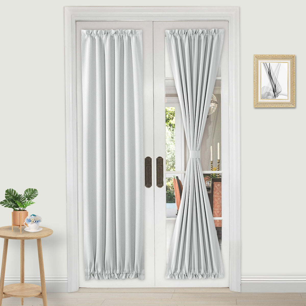 DWCN French Blackout Door Curtains, 1 Curtain Panel with Tieback-0