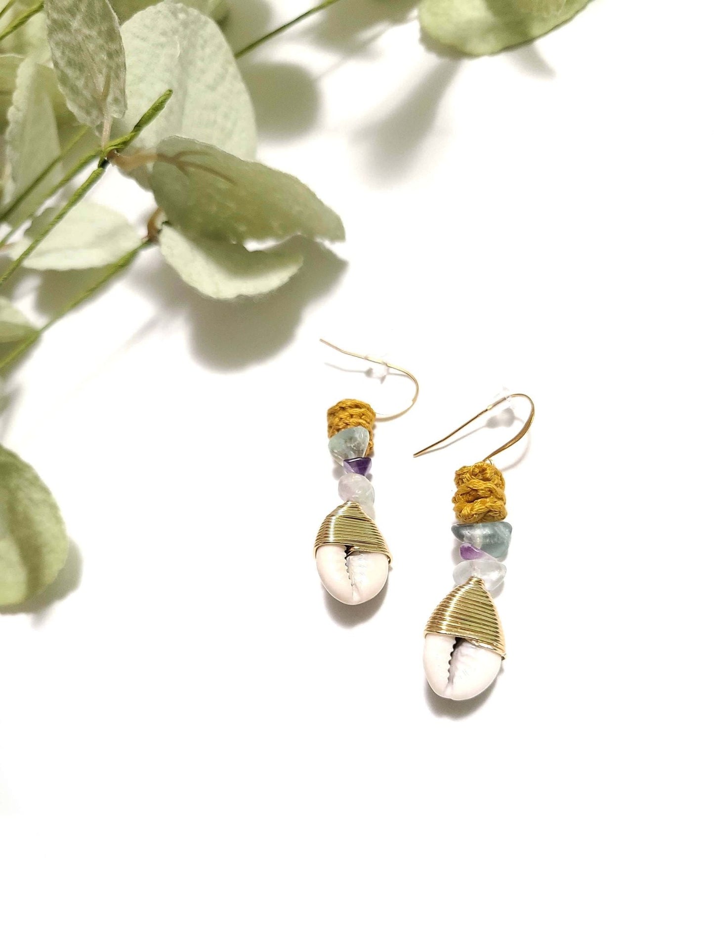 Fluorite Cowrie Shell Earrings-0