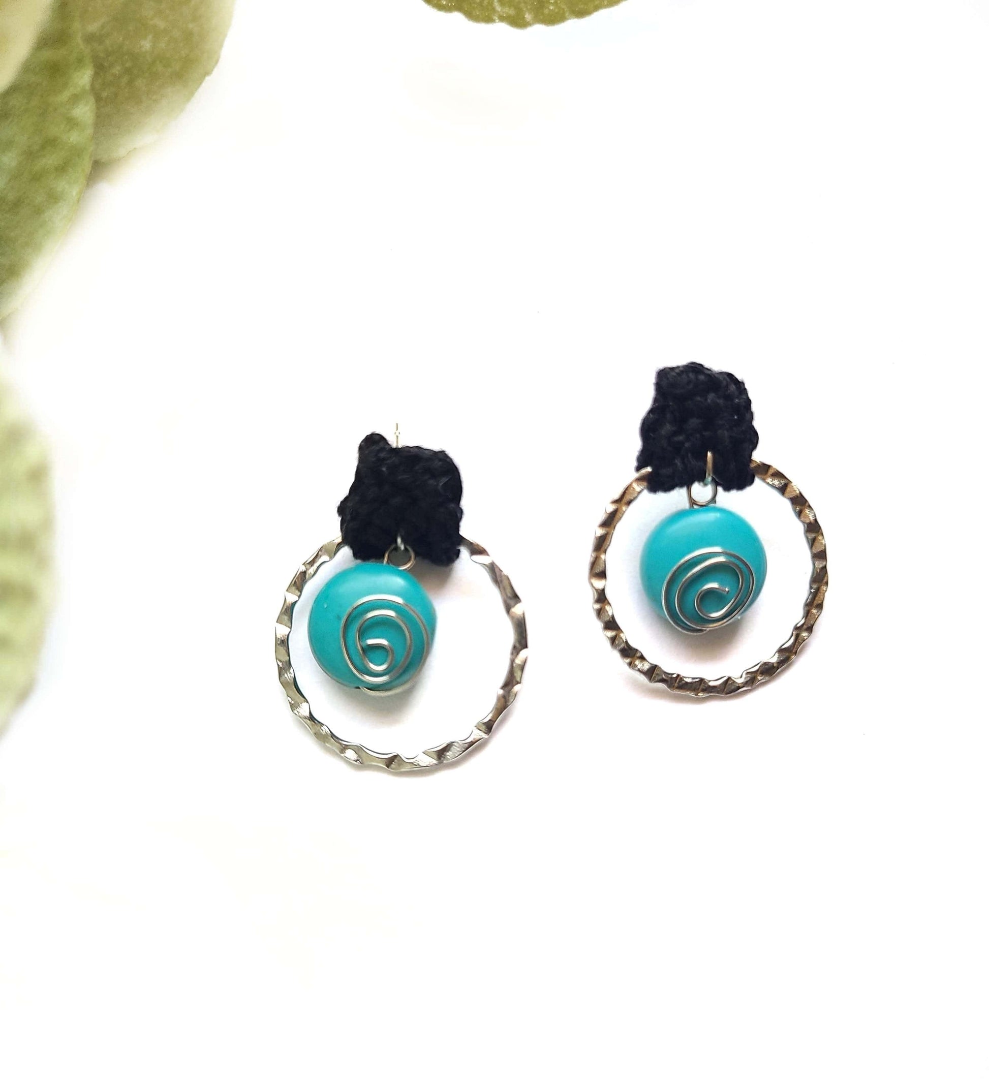 Black and Turquoise Post Earrings-0