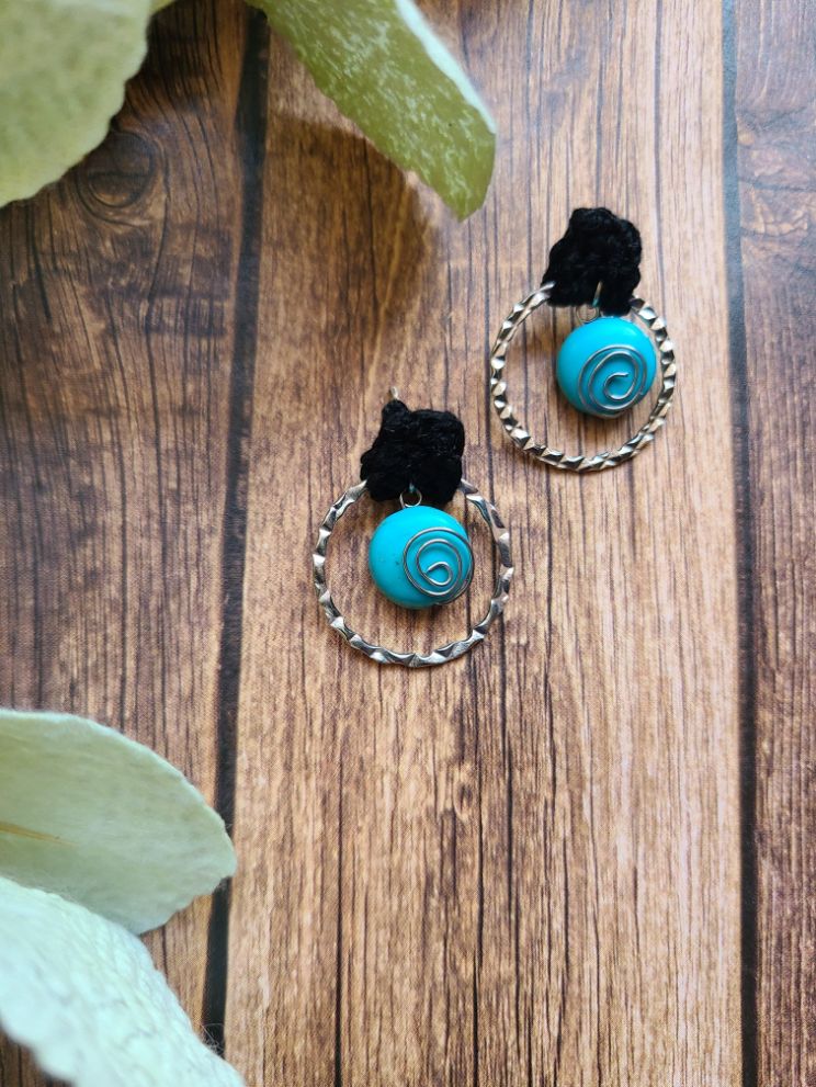 Black and Turquoise Post Earrings-2