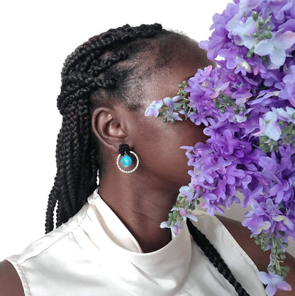 Black and Turquoise Post Earrings-1