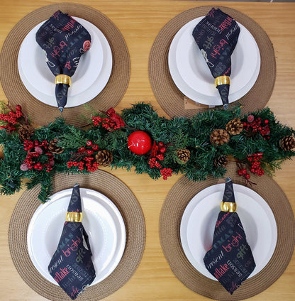 Charlo's Cloth Napkins Set of 4 Christmas Words 16" by 16" - Green-4