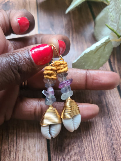 Fluorite Cowrie Shell Earrings-1