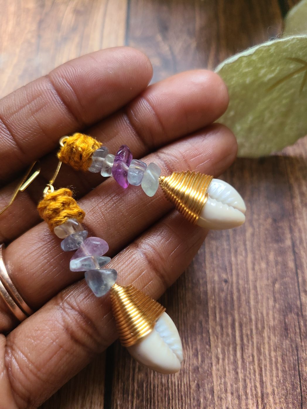 Fluorite Cowrie Shell Earrings-2