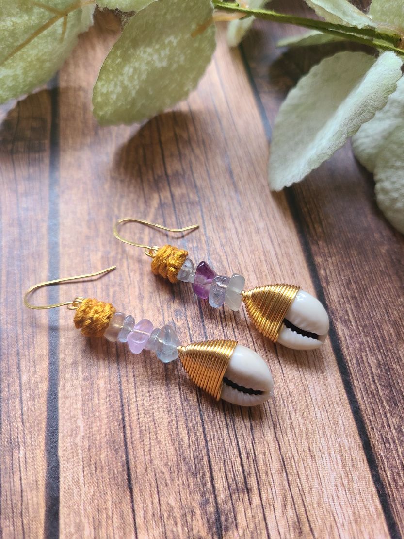 Fluorite Cowrie Shell Earrings-3