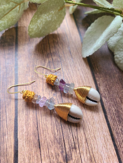 Fluorite Cowrie Shell Earrings-3