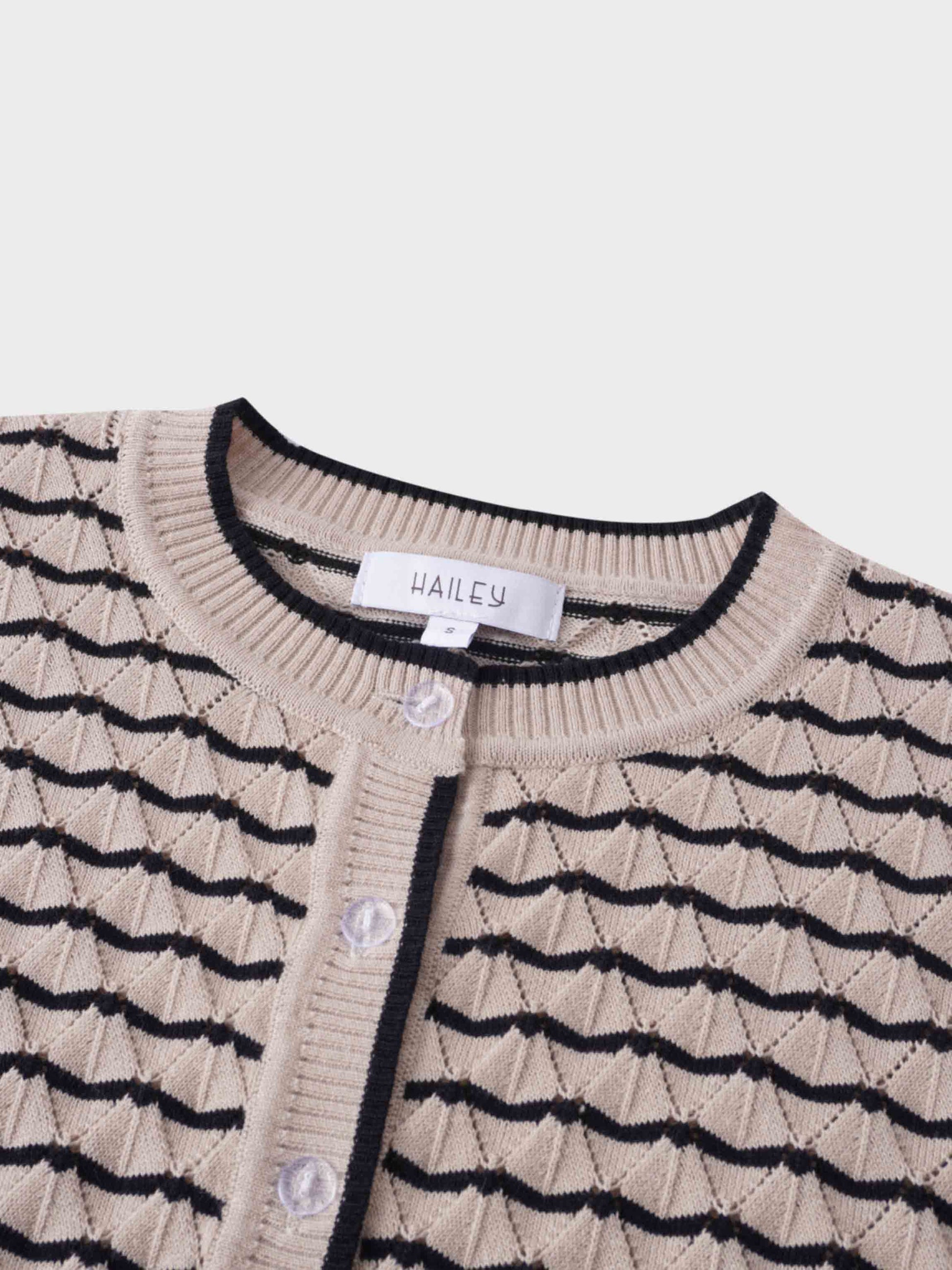 Striped Pointelle Cardigan-Black/Tan-3