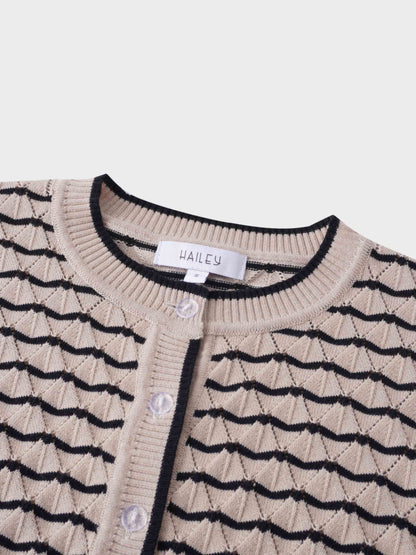 Striped Pointelle Cardigan-Black/Tan-3