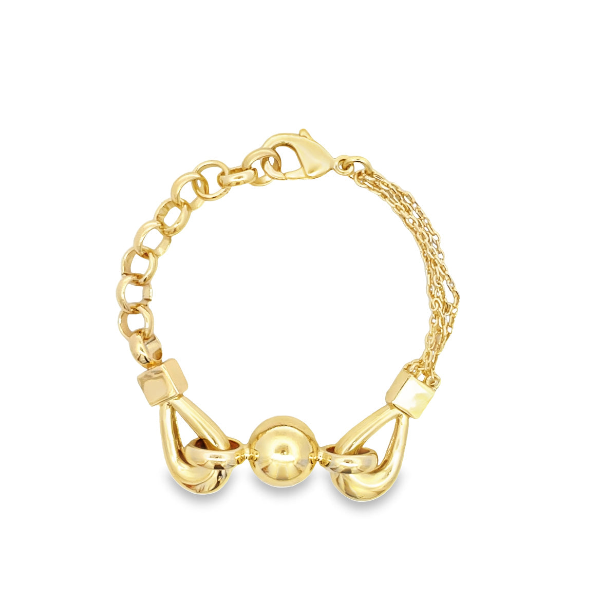 Gold Bead Designed Thick Bead Rolo Link Chain Bracelet (I440)-0