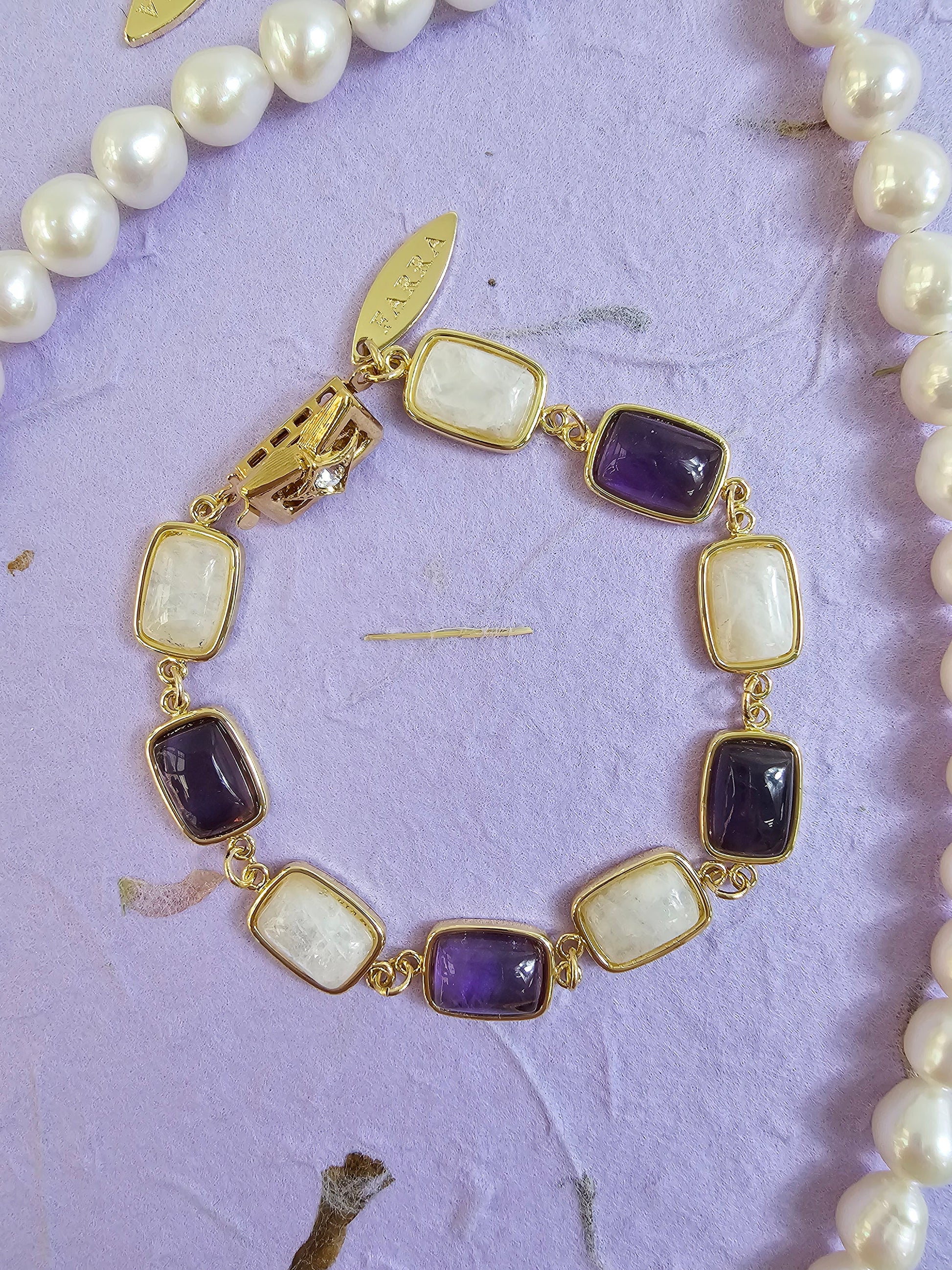 Amethyst And Moonstone Box Clasp Bracelet PB004-0