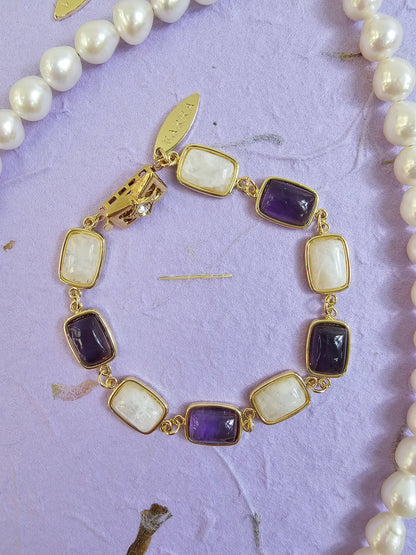 Amethyst And Moonstone Box Clasp Bracelet PB004-0