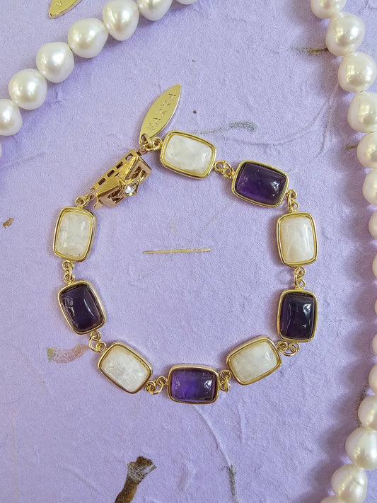 Amethyst And Moonstone Box Clasp Bracelet PB004-0