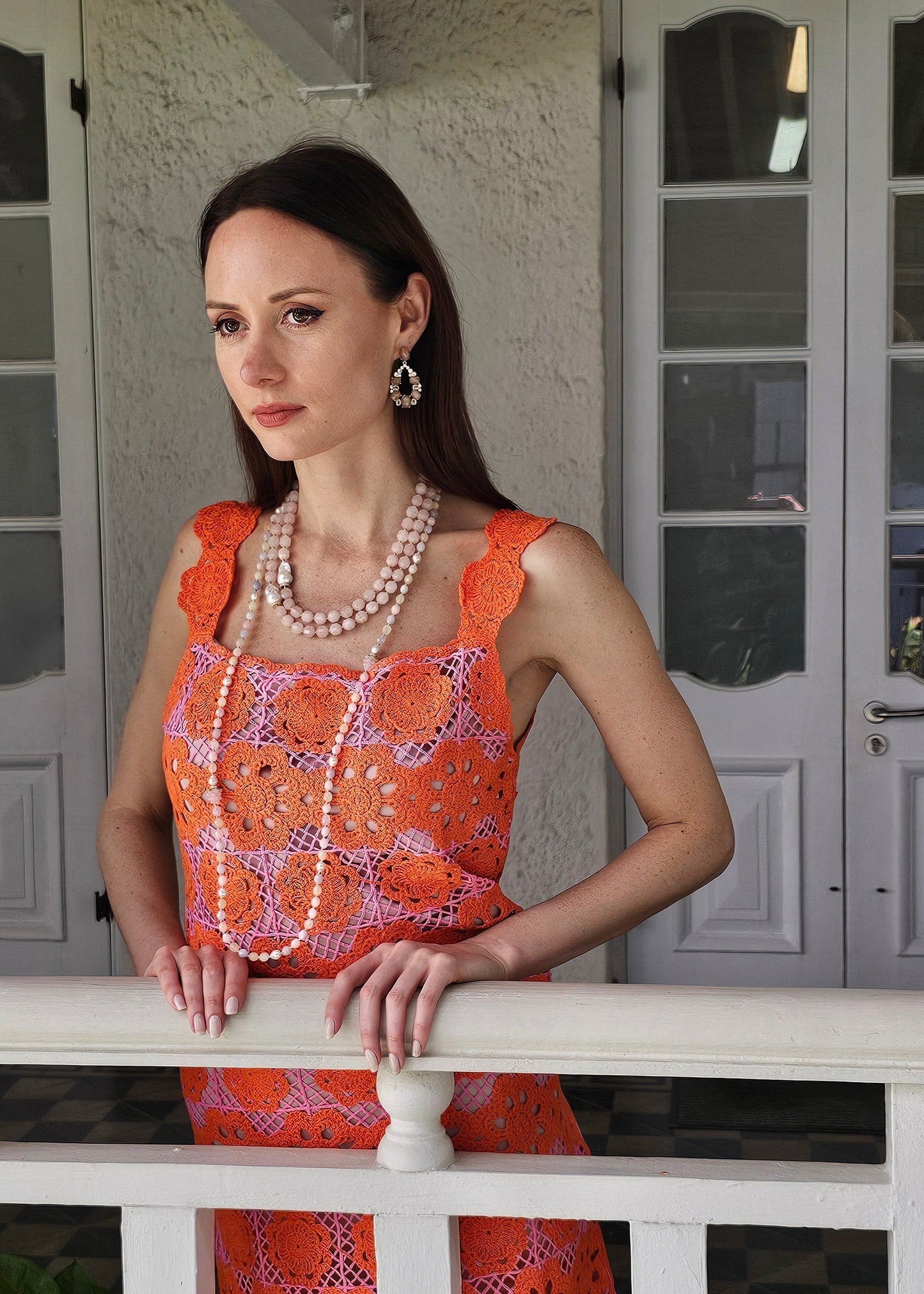 Faceted Rose Quartz With Baroque Pearls Double Layers Necklace PN039-2