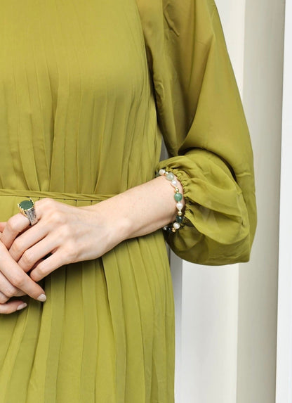 Heart Shaped Green Aventurine With Freshwater Pearls Adjustable Bracelet PB027-4