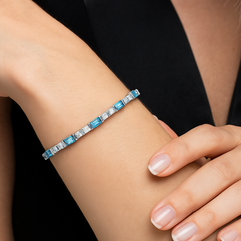 Blue Topaz Tennis Bracelet – 925 Sterling Silver-1