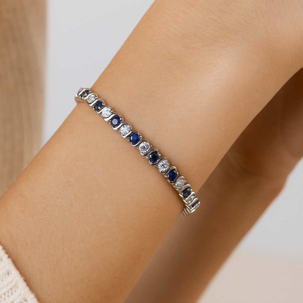 Blue Sapphire Tennis Bracelet – 925 Sterling Silver-1