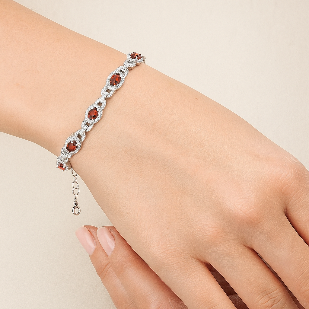Garnet Tennis Bracelet – 925 Sterling Silver-1