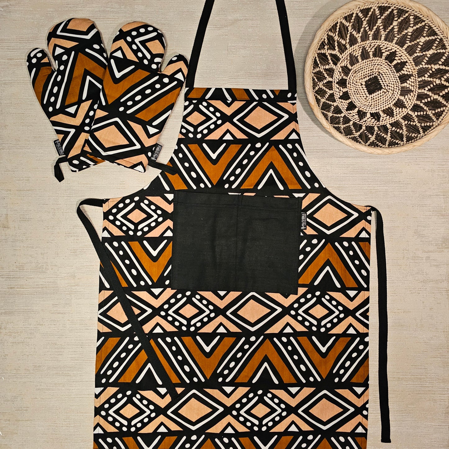 Handmade Apron and Matching Oven Gloves Set | 100% Cotton African Print Fabric-0
