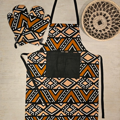 Handmade Apron and Matching Oven Gloves Set | 100% Cotton African Print Fabric-0