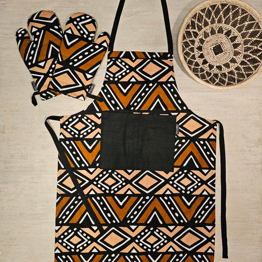 Handmade Apron and Matching Oven Gloves Set | 100% Cotton African Print Fabric-0