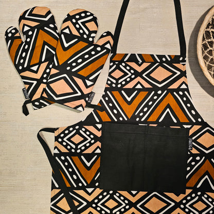Handmade Apron and Matching Oven Gloves Set | 100% Cotton African Print Fabric-3