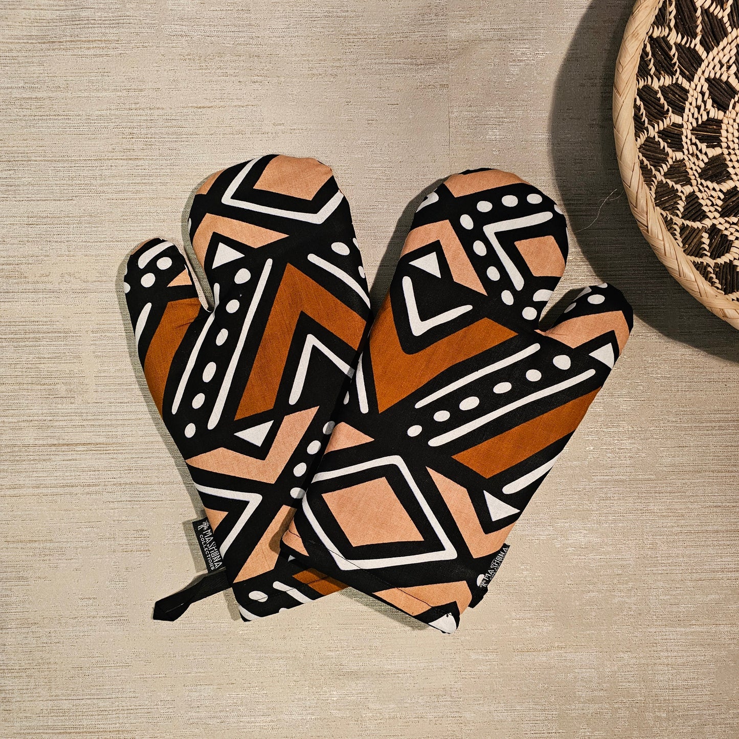 Handmade Apron and Matching Oven Gloves Set | 100% Cotton African Print Fabric-4