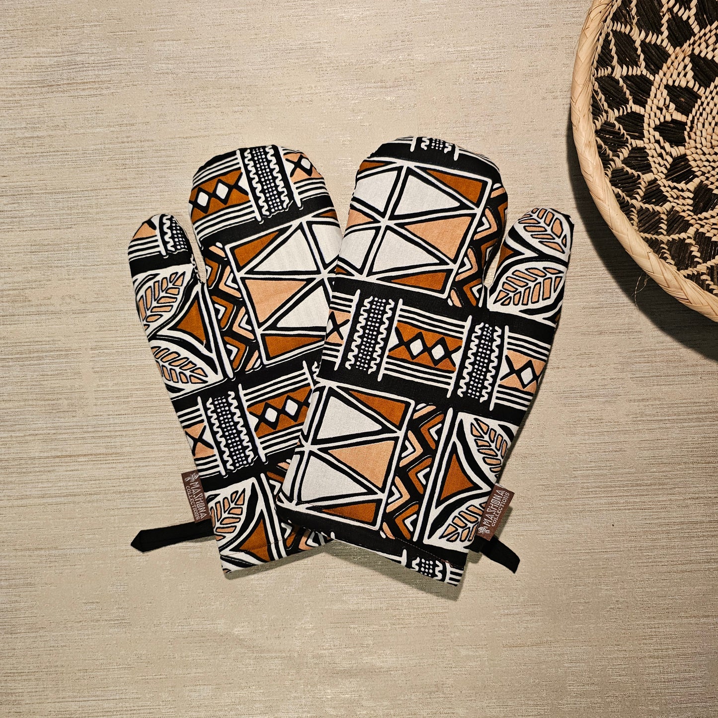 Handmade Apron and Matching Oven Gloves Set | 100% Cotton African Print Fabric-1