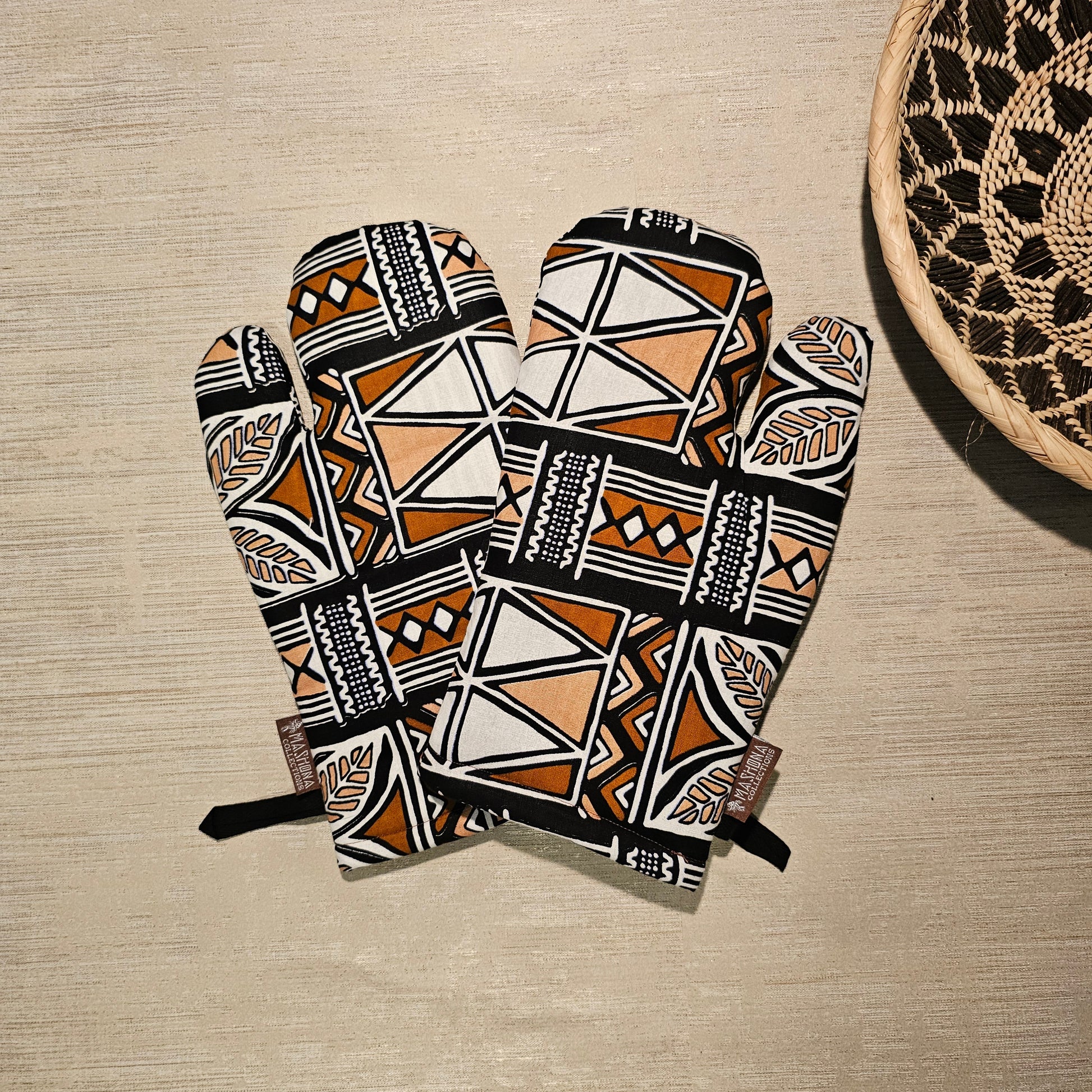 Handmade Apron and Matching Oven Gloves Set | 100% Cotton African Print Fabric-1