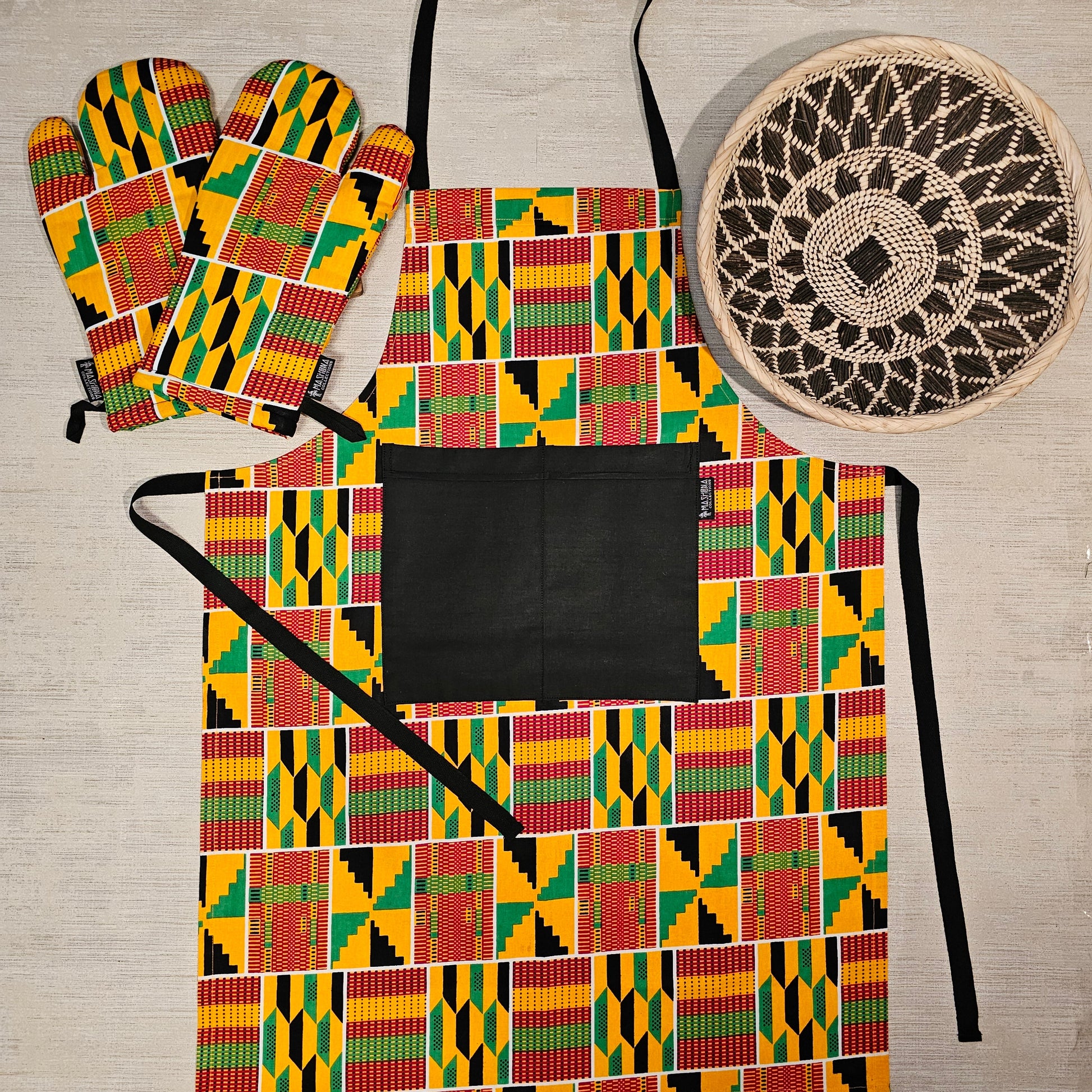 Handmade Apron and Matching Oven Gloves Set | 100% Cotton African Print Fabric-0