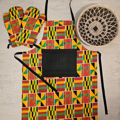 Handmade Apron and Matching Oven Gloves Set | 100% Cotton African Print Fabric-0