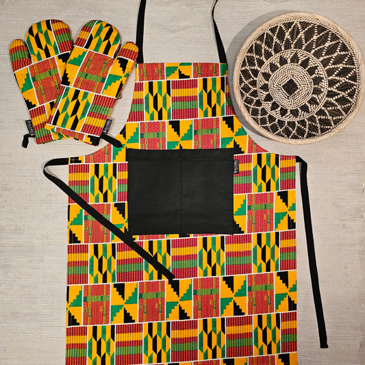 Handmade Apron and Matching Oven Gloves Set | 100% Cotton African Print Fabric-0